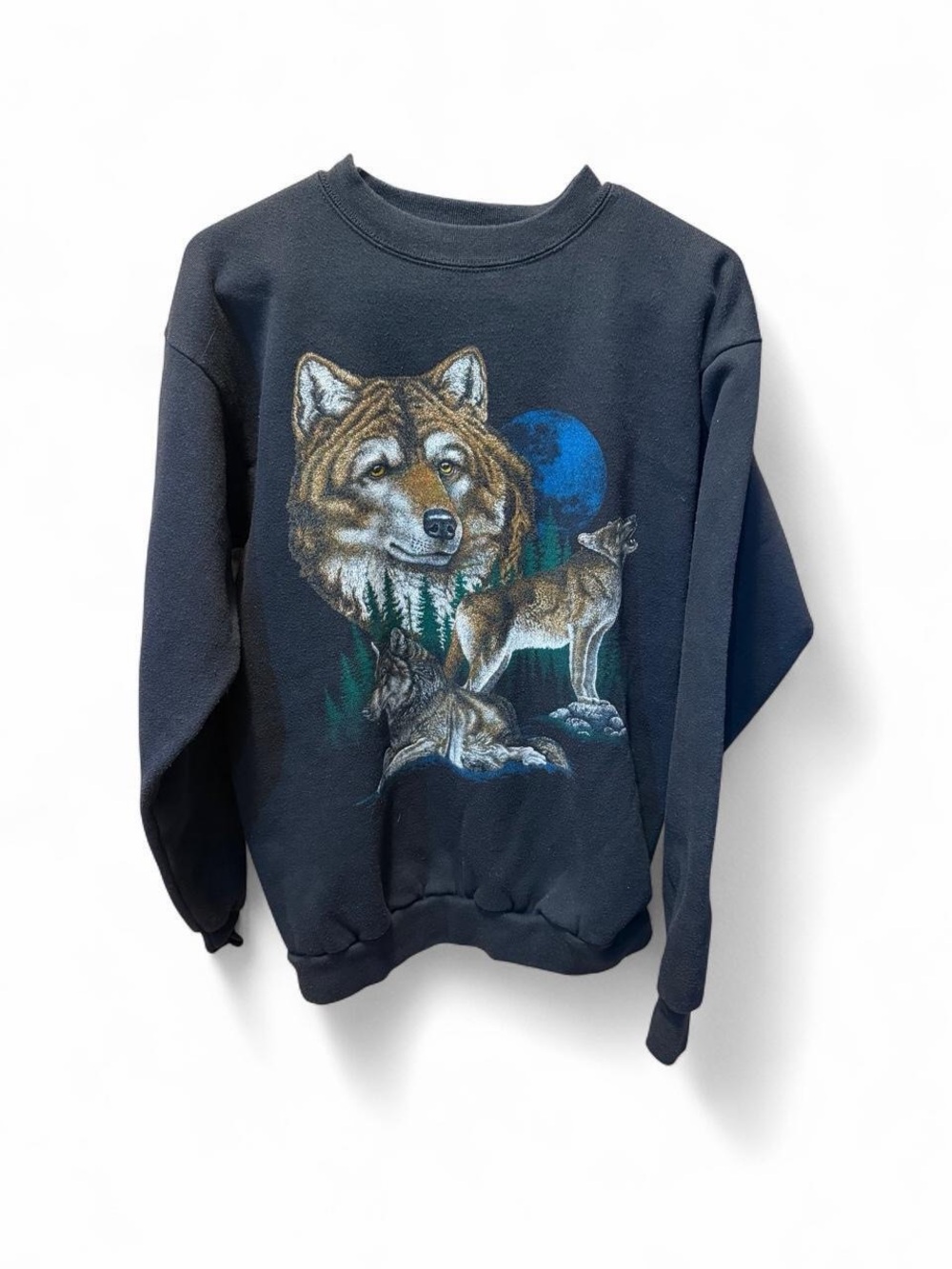 Vintage Tultex Crewneck Sweatshirt with Wolf Graphic and Blue Moon